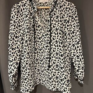 LOFT Black and White Leaf Print Blouse